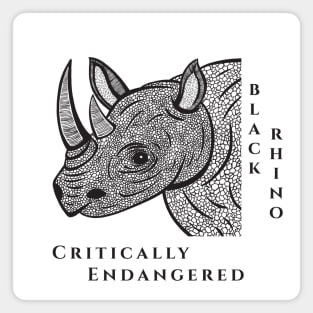 Black Rhino - Critically Endangered - animal design - on white Magnet